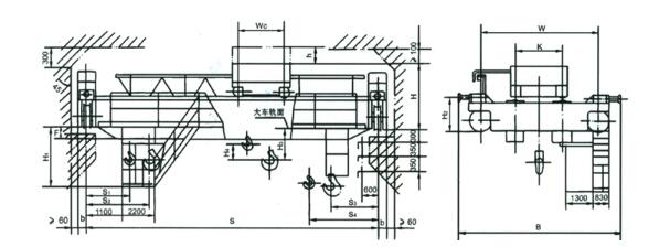 32/5噸、50/10噸雙梁吊鉤橋式起重機結(jié)構(gòu)圖